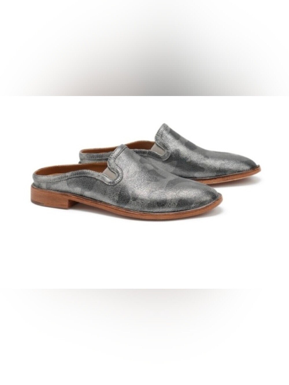 Trask Ashley Metallic Camo Slip-On Loafers Mules Casual Leather Minimalist